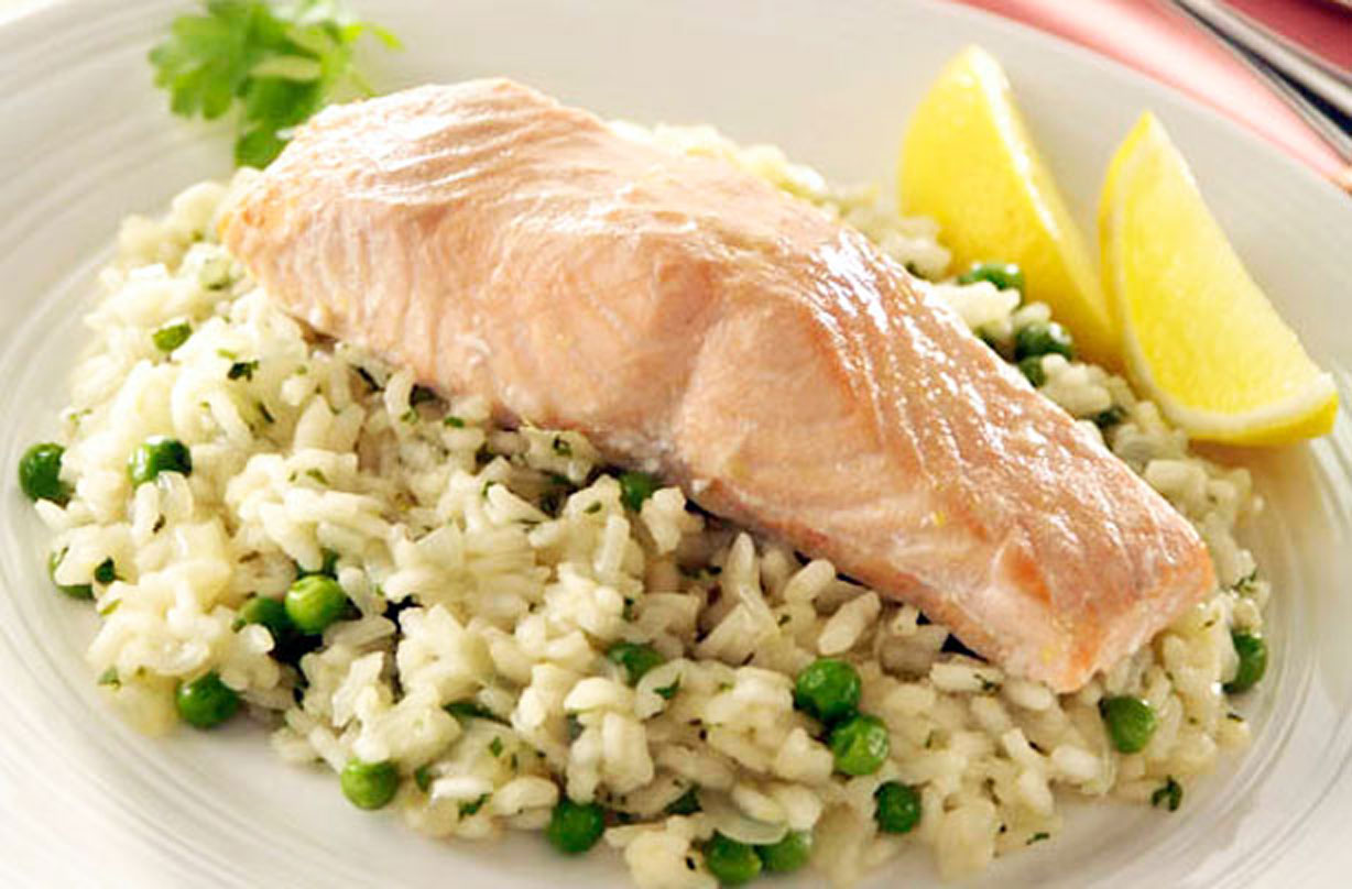 Salmon fillet recipes, Salmon on lemon and herb risotto