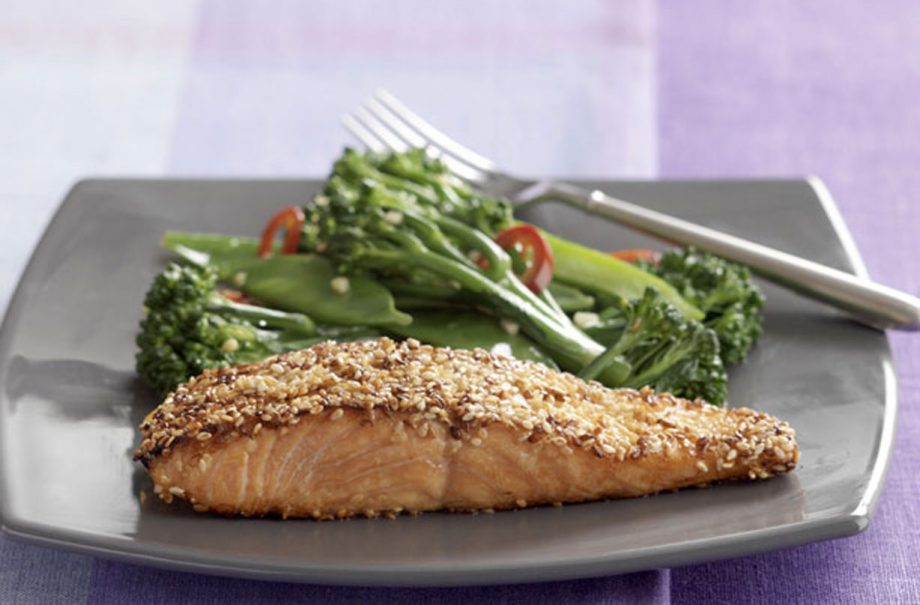 Salmon fillet recipes, Sesame salmon fillets and stir-fry veg