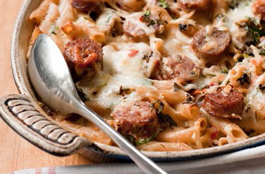 Spicy sausage and cheese bake