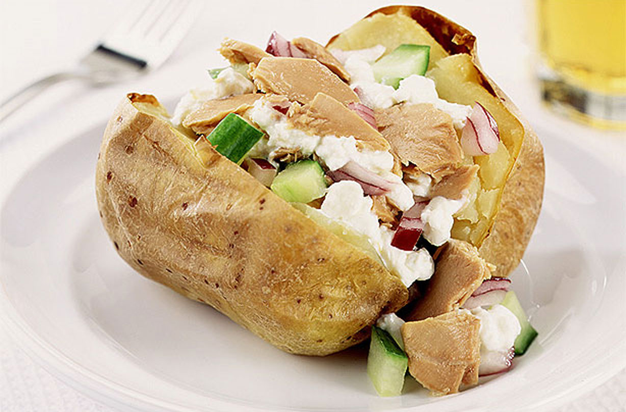 Tuna and onion jacket potatoes