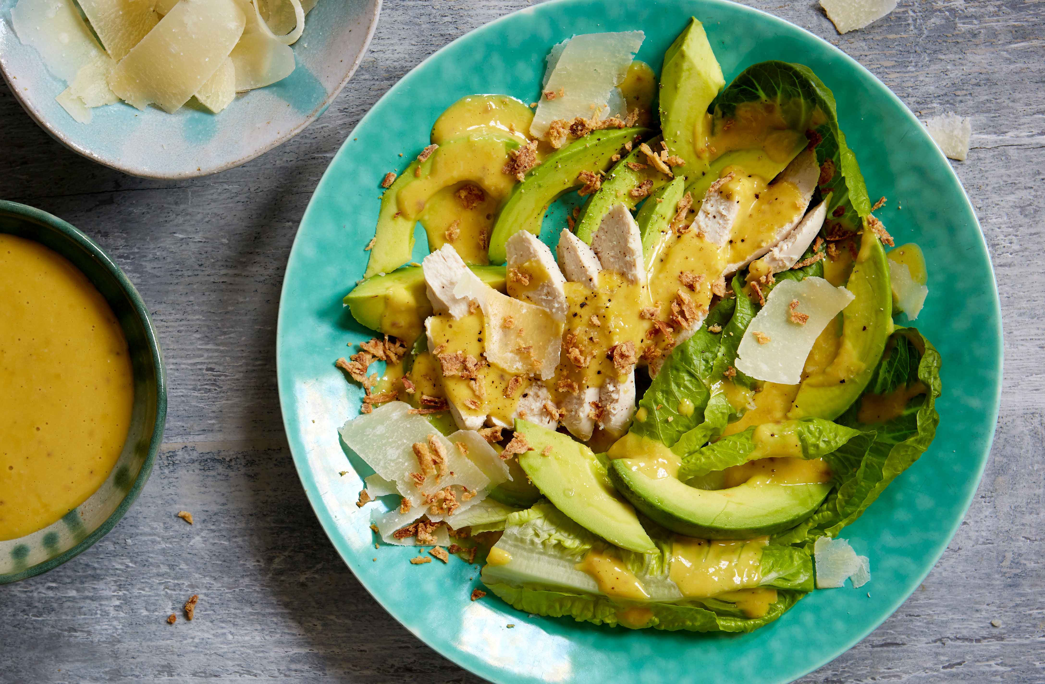chicken caesar salad with avocado avocado