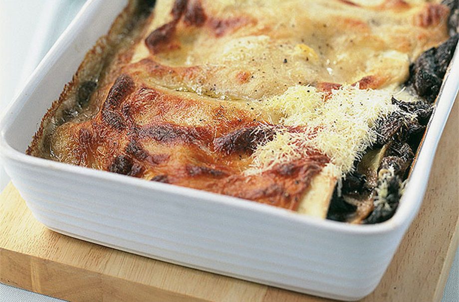 Mushroom, pesto and spinach lasagne