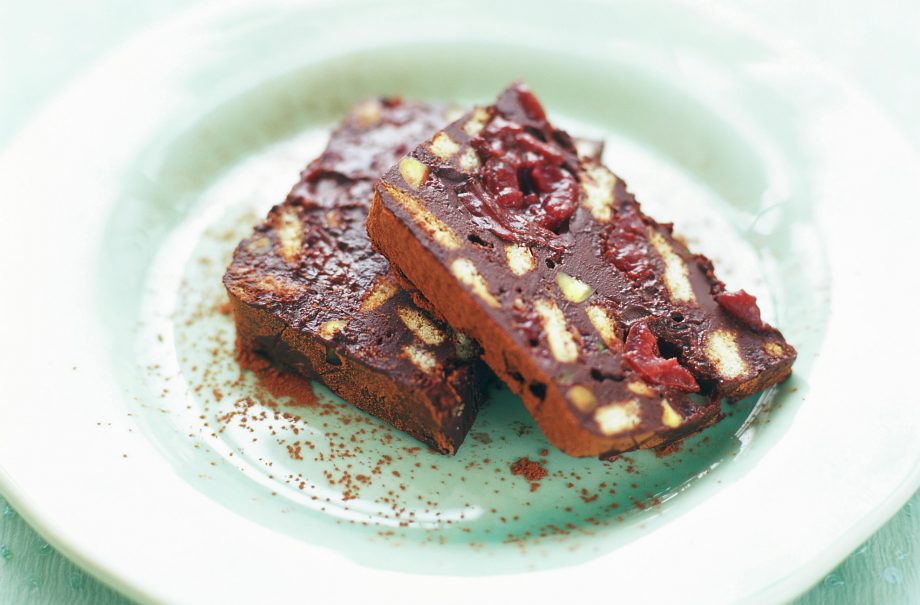 Chocolate and morello cherry fridge cake