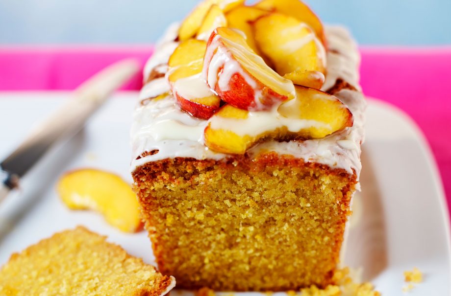 Peach and orange drizzle loaf