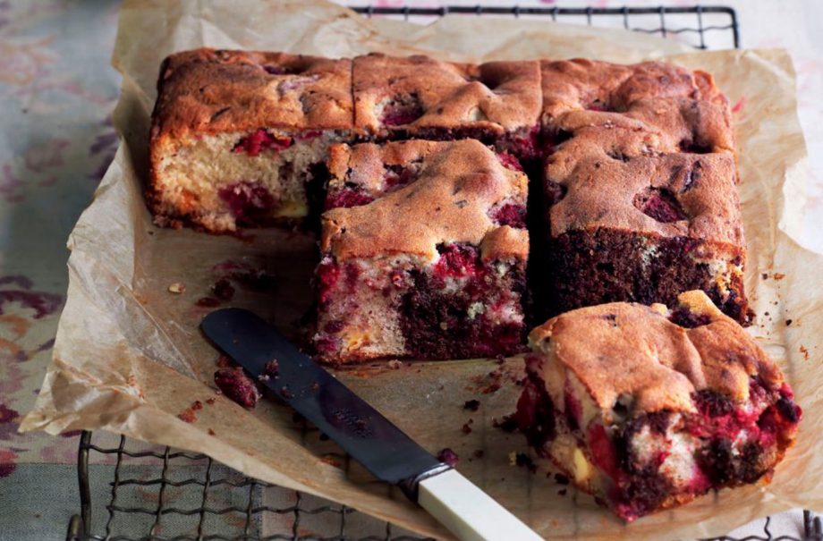 Very berry chocolate tray bake
