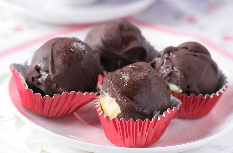 Chocolate-covered ice cream balls