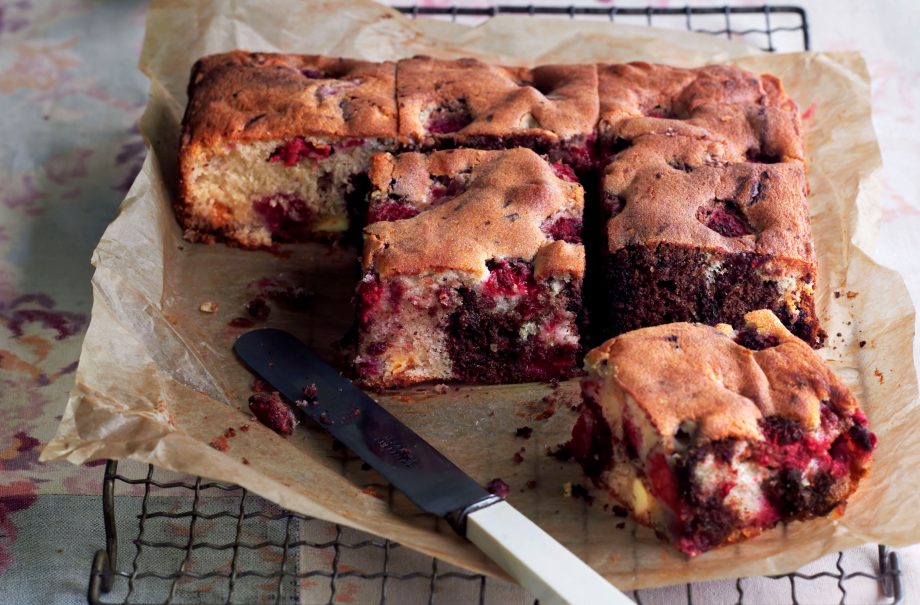 Very berry chocolate tray bake