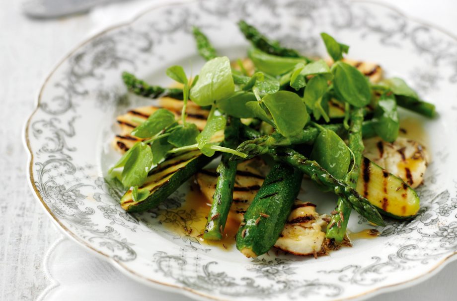 Griddled halloumi, courgette and asparagus