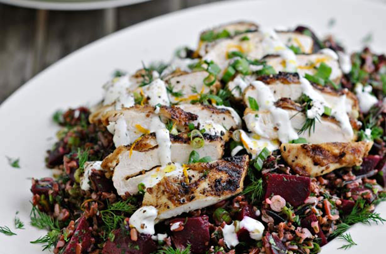 Chicken, beetroot and rice salad