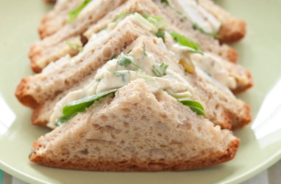 Coronation chicken and fresh coriander salad sandwich