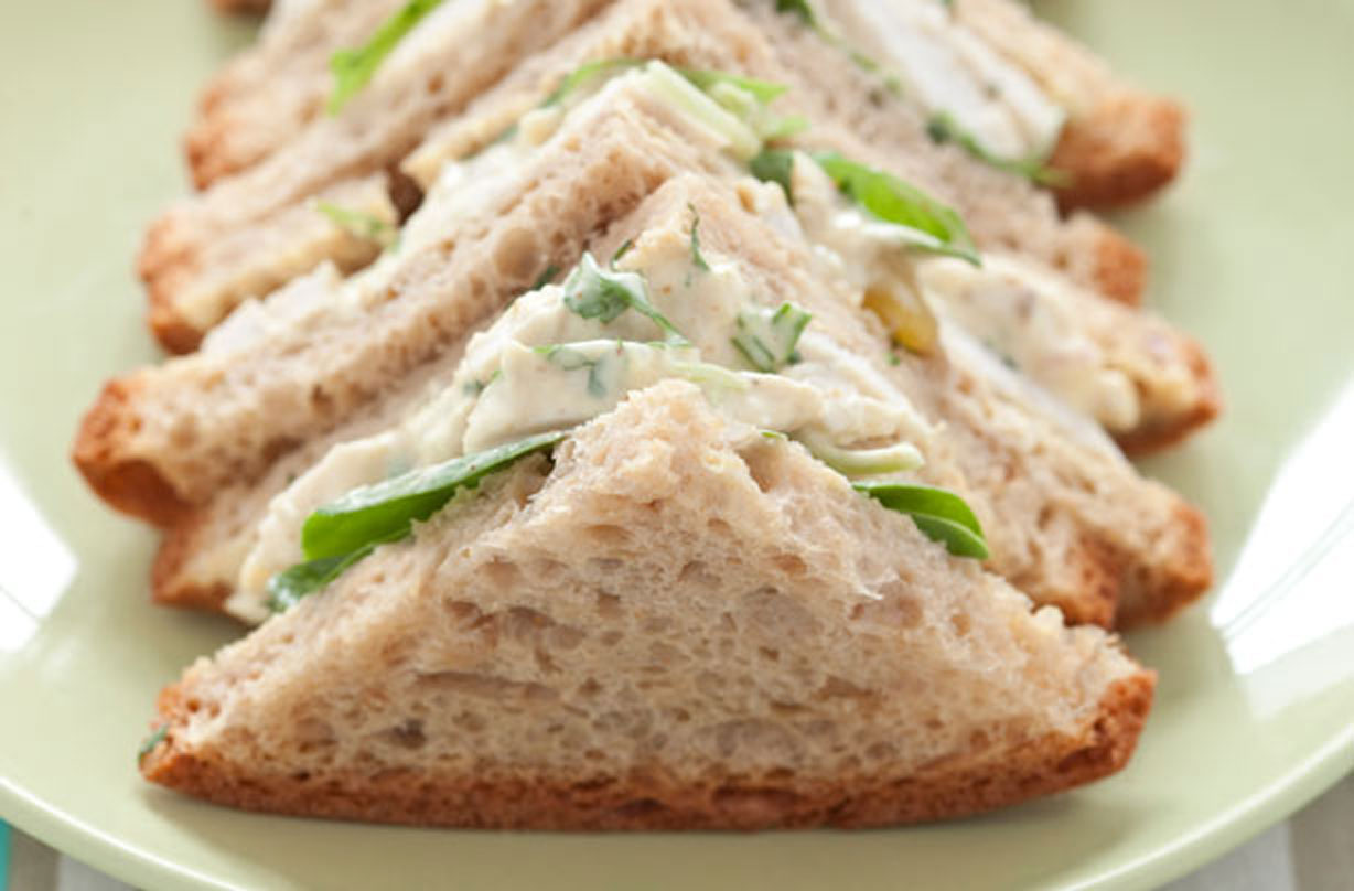 Coronation chicken and fresh coriander salad sandwich