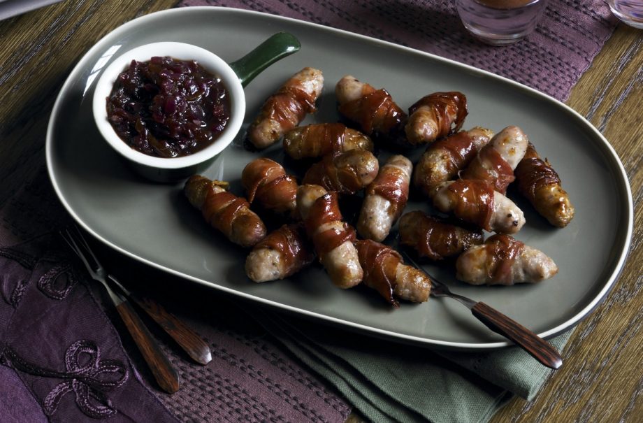 Sausages in bacon
