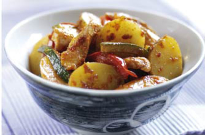 Mediterranean chicken and potato stir-fry
