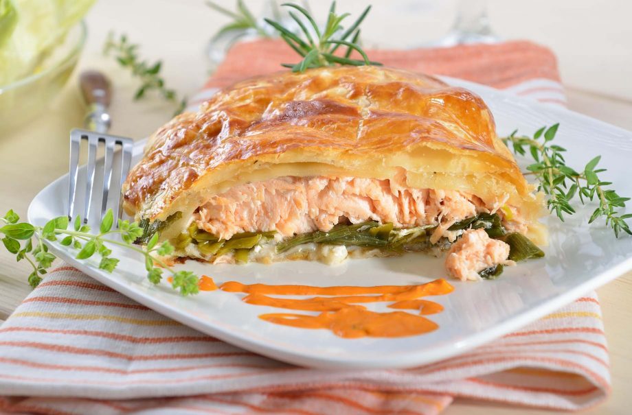 Salmon and mascarpone leek parcels