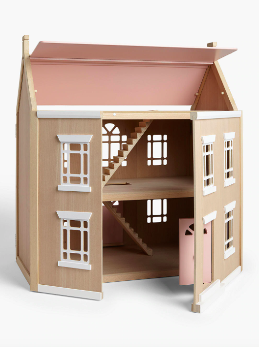 Wooden and pink dolls house