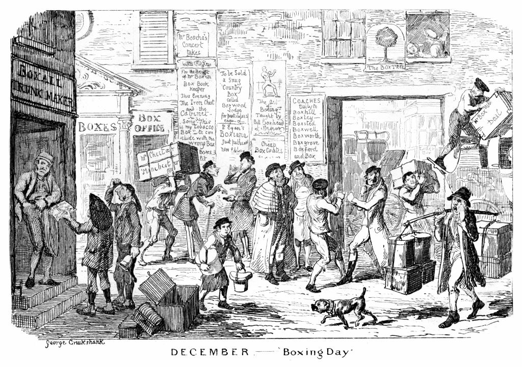 Why is it called Boxing Day. A picture called 'December - Boxing Day' by 19th century.Artist George Cruikshank