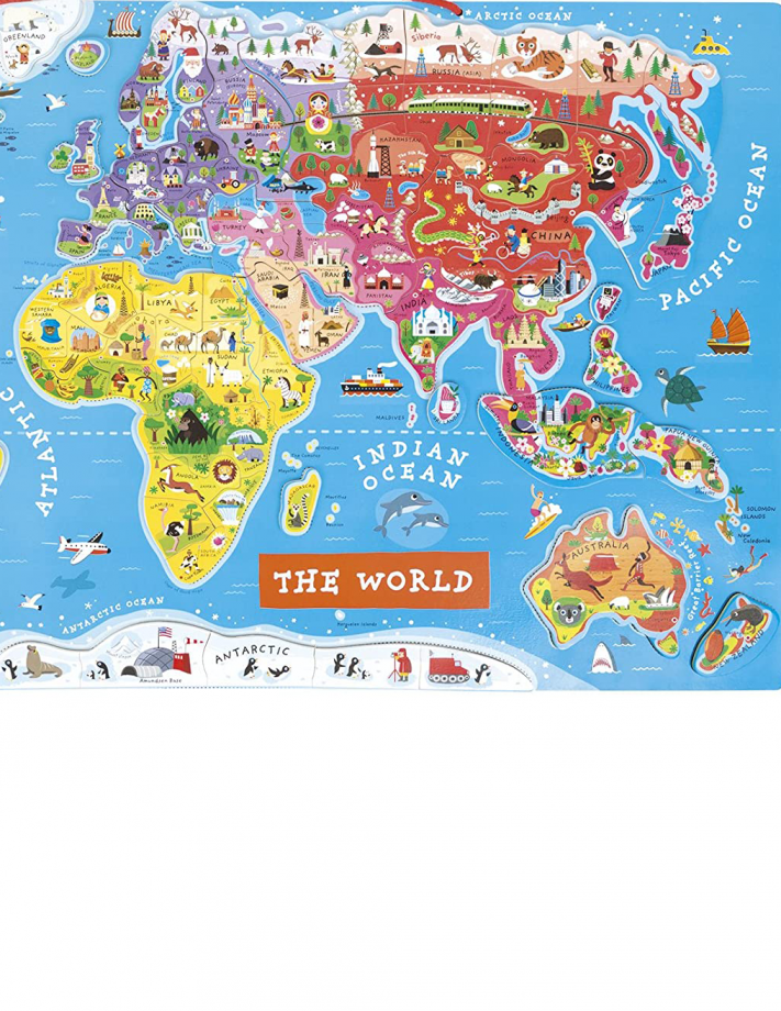 Janod Wooden Magnetic World Map Puzzle, 92 piece