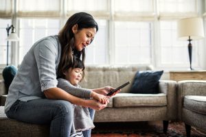 mother and child staying at home, circuit breaker lockdown