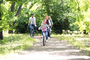 Family on bike ride during lockdown