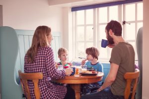 family eating together in lockdown