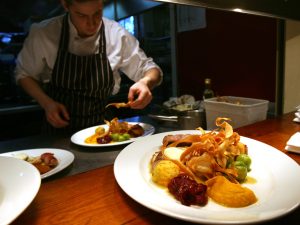 A Christmas dinner being served at a pub