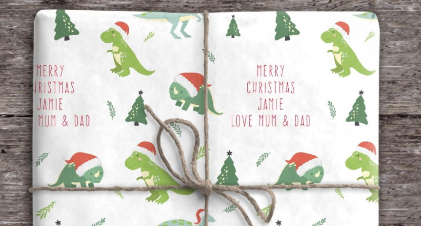 Personalised Dinosaur Christmas Wrapping Paper