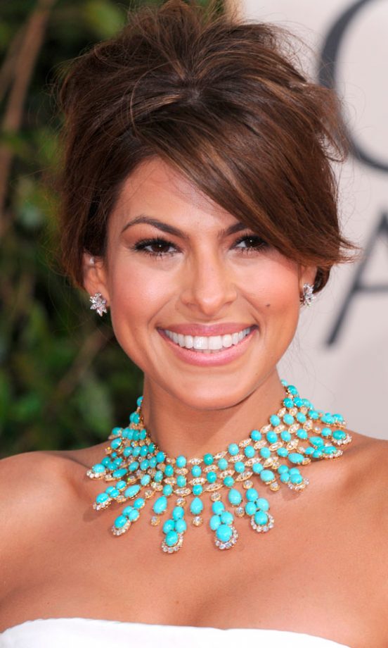 Eva Mendes Wearing Statement Blue Necklace, June 2009