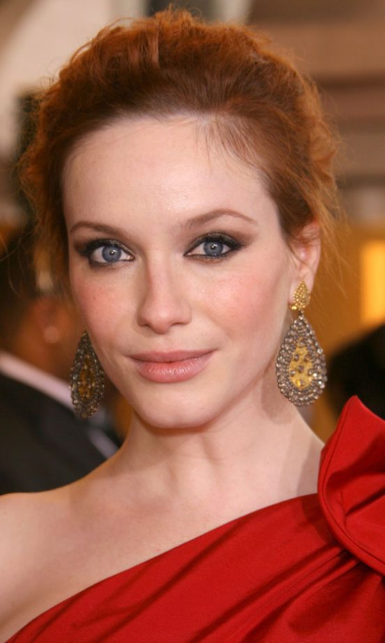 Christina Hendricks Wearing Gold Rose-Cut Diamond Earrings, January 2010