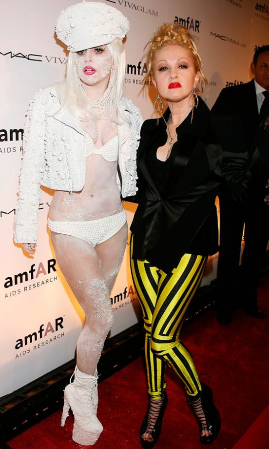 Lady Gaga With Cyndi Lauper At The AmfAR Annual New York Gala, 2010