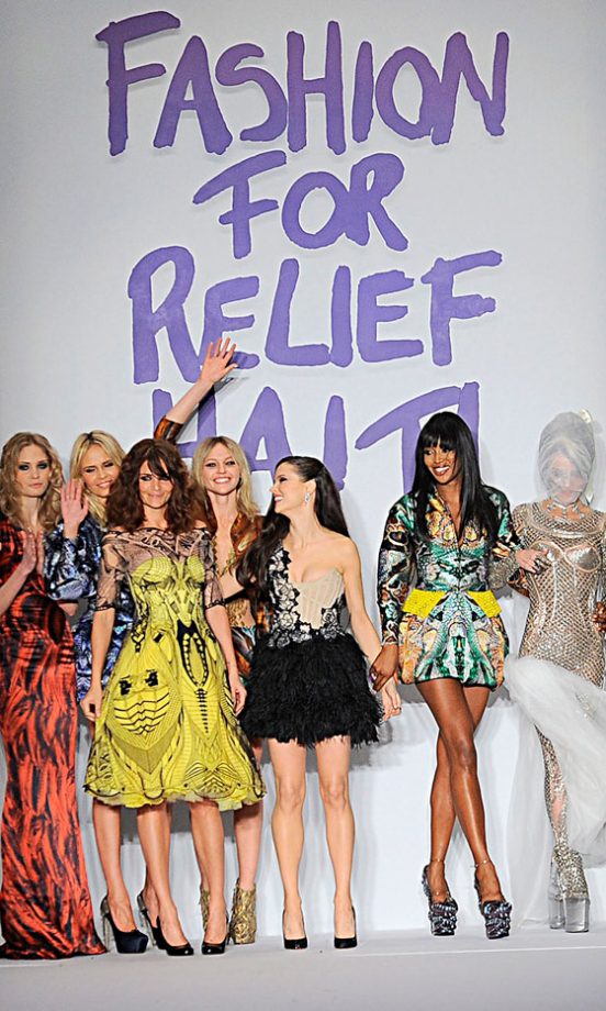 Naomi Campbell And Her Fellow Models Wearing Alexander McQueen At Fashion For Relief Show Fashion Week 2010