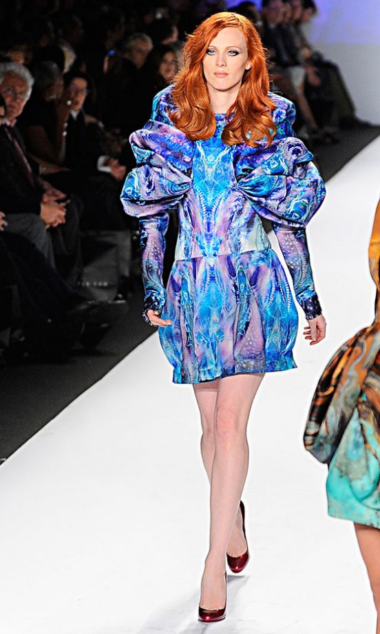 Karen Elson Wearing Alexander McQueen On The Catwalk At the Fashion For Relief Show 2010