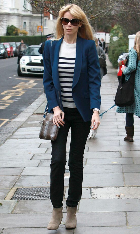 Claudia Schiffer Wearing A Breton Jumper And A Blue Blazer, December 2009