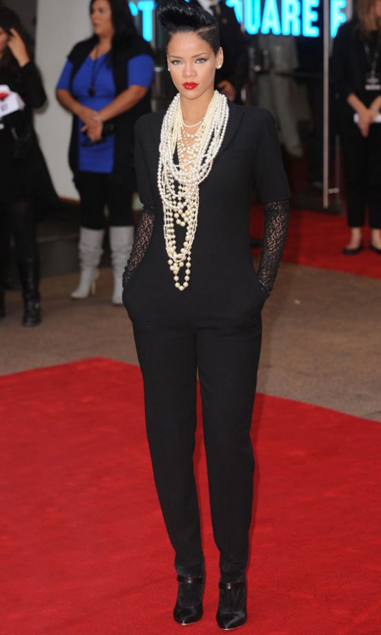 Rihanna Wearing A Black Jumpsuit By Alexander McQueen, July 2009