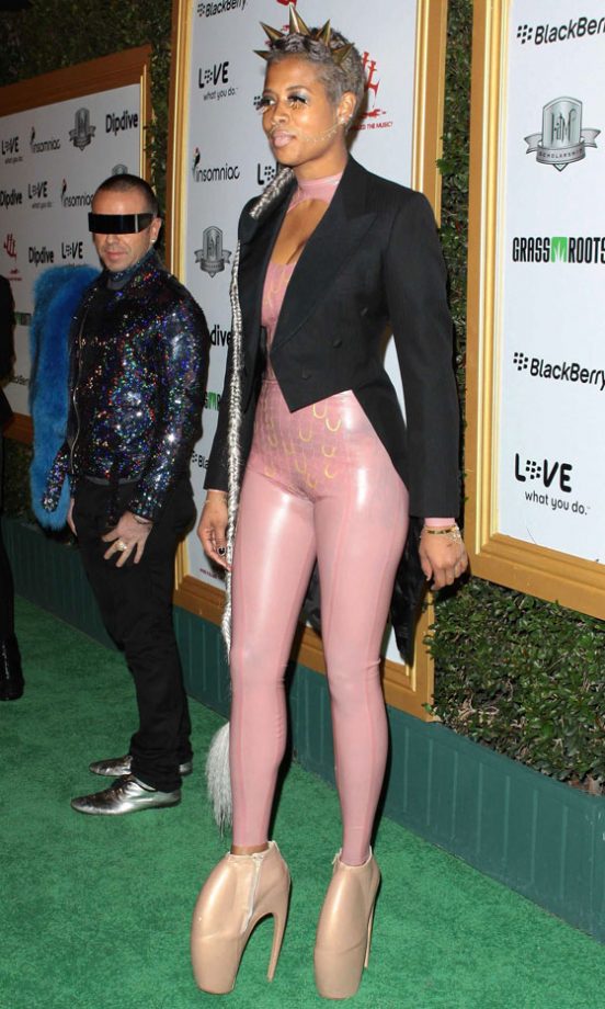 Kelis Wearing A Figure-Hugging Pink Jumpsuit, January 2010