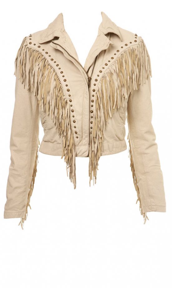 Miss Selfridge Cream Leather Tassel Biker Jacket, £75