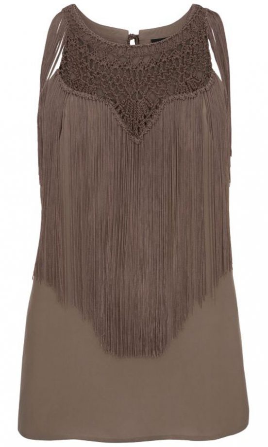 Warehouse Fringe Macrame Silk Vest Top, £40