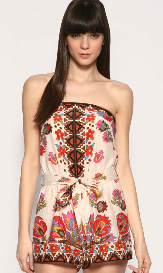 Warehouse Folk Border Print Silk Playsuit, £45