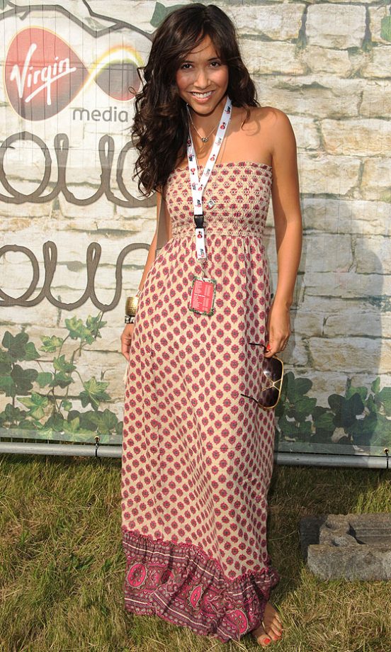 Myleene Klass Wearing A Maxi Dress To The Virgin Media Lounge at V Festival, 2009