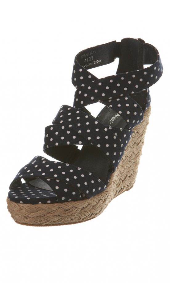Miss Selfridge Spotty Strappy Raffia Wedge, £45