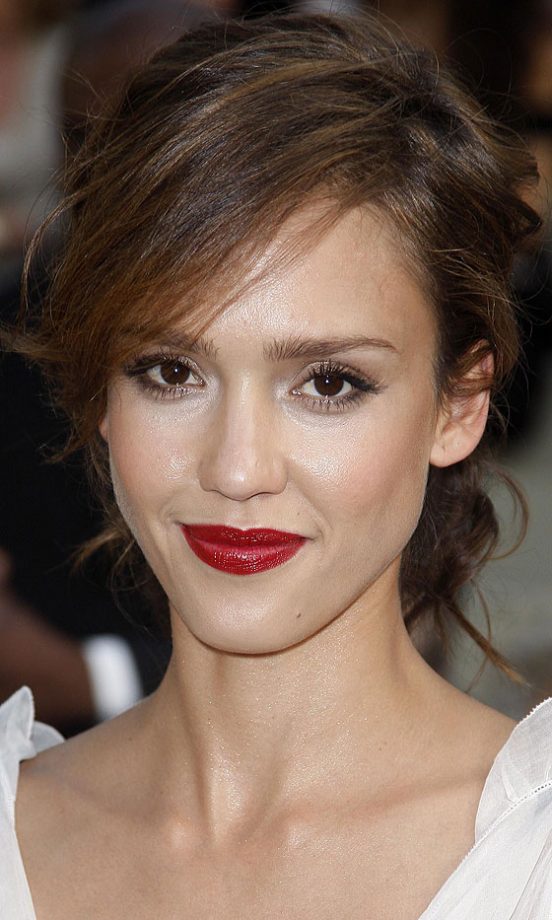 Jessica Alba Teams Her Chanel Dress With A Loose Up-Do Hairstyle At The Chanel Haute Couture show, 2010