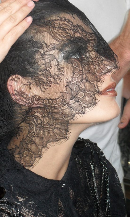 A Lace Veil Completes Crystal Renn's Ultra-Feminine Outfit