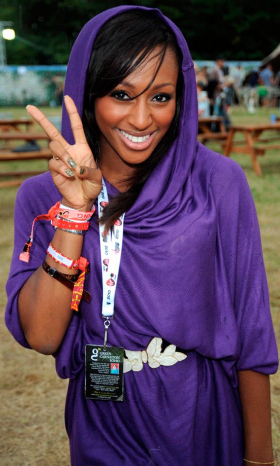 Alexandra Burke Keeps Warm In A Purple Dress Complete With Hood At V Festival 2010
