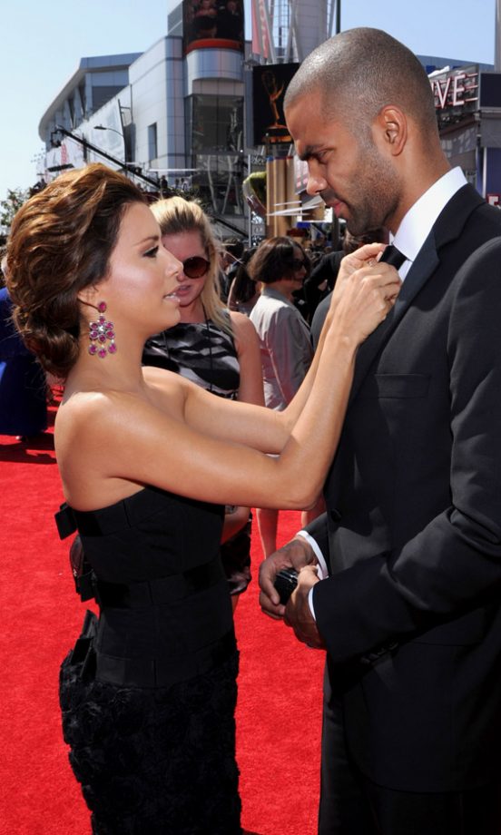 Eva Longoria Parker Makes Sure Tony Parker Looks Picture-Perfect At The Emmy Awards 2010