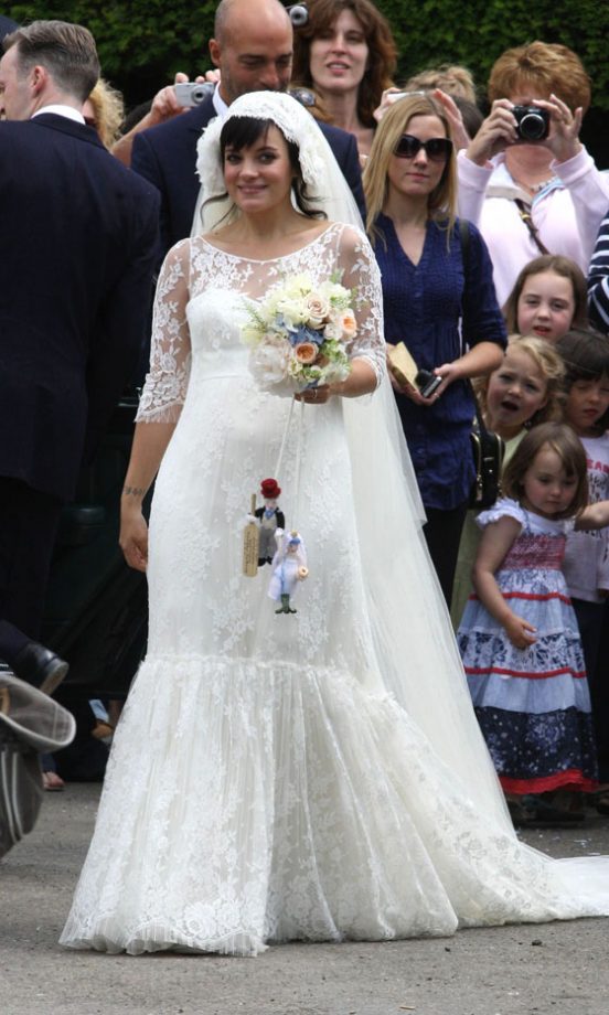 Lily Allen Wearing A Lace Dress By Delphine Manivet On Her Wedding Day, June 2011