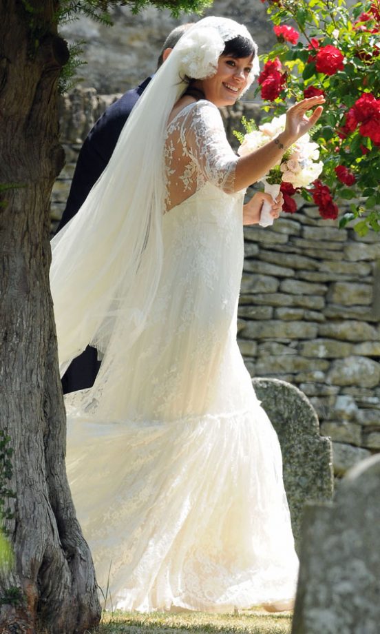 Lily Allen Wearing A Wedding Dress By Delphine Manivet And Rupert Sanderson Shoes On Her Wedding Day, June 2011
