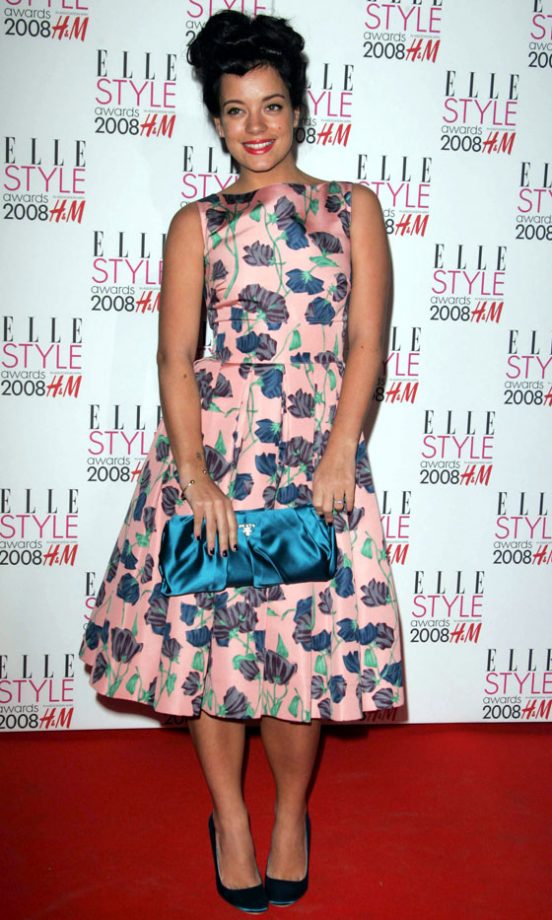 Lily Allen Wearing A Pink Prada Dress And Clutch Bag, February 2008
