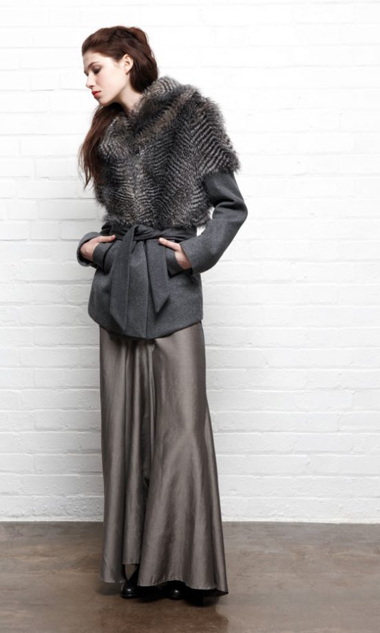 Warehouse Stripe Faux Fur Cape Coat, £100