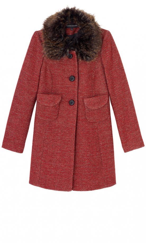 Warehouse Tweed Faux Fur Collar Coat, £100