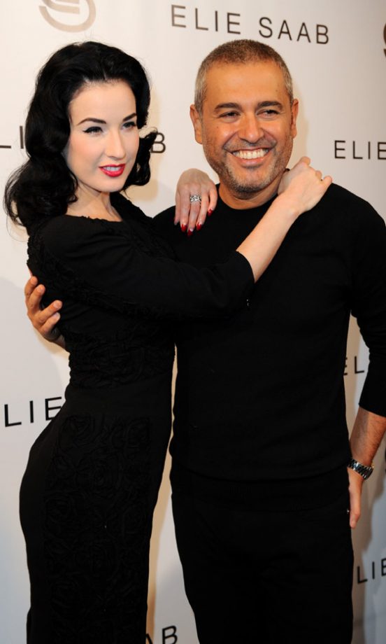 Dita Von Teese With Designer Elie Saab Backstage At The Elie Saab Spring/Summer 2011 Show