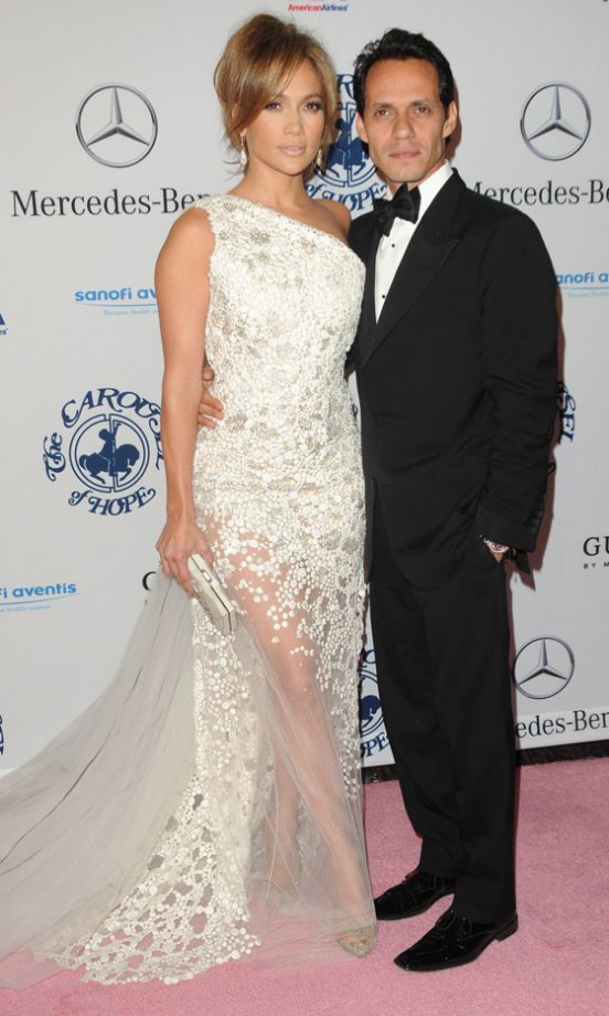 Jennifer Lopez Wearing A Georges Chakra Dress On The Red Carpet With Marc Anthony At The Carousel of Hope Ball 2010